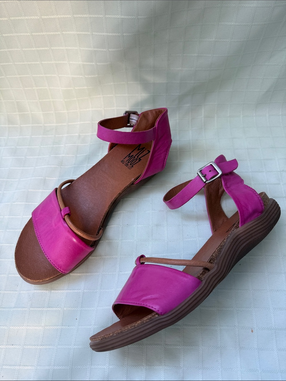 Miz Mooz Fuchsia Ankle-Strap Leather Sandals
